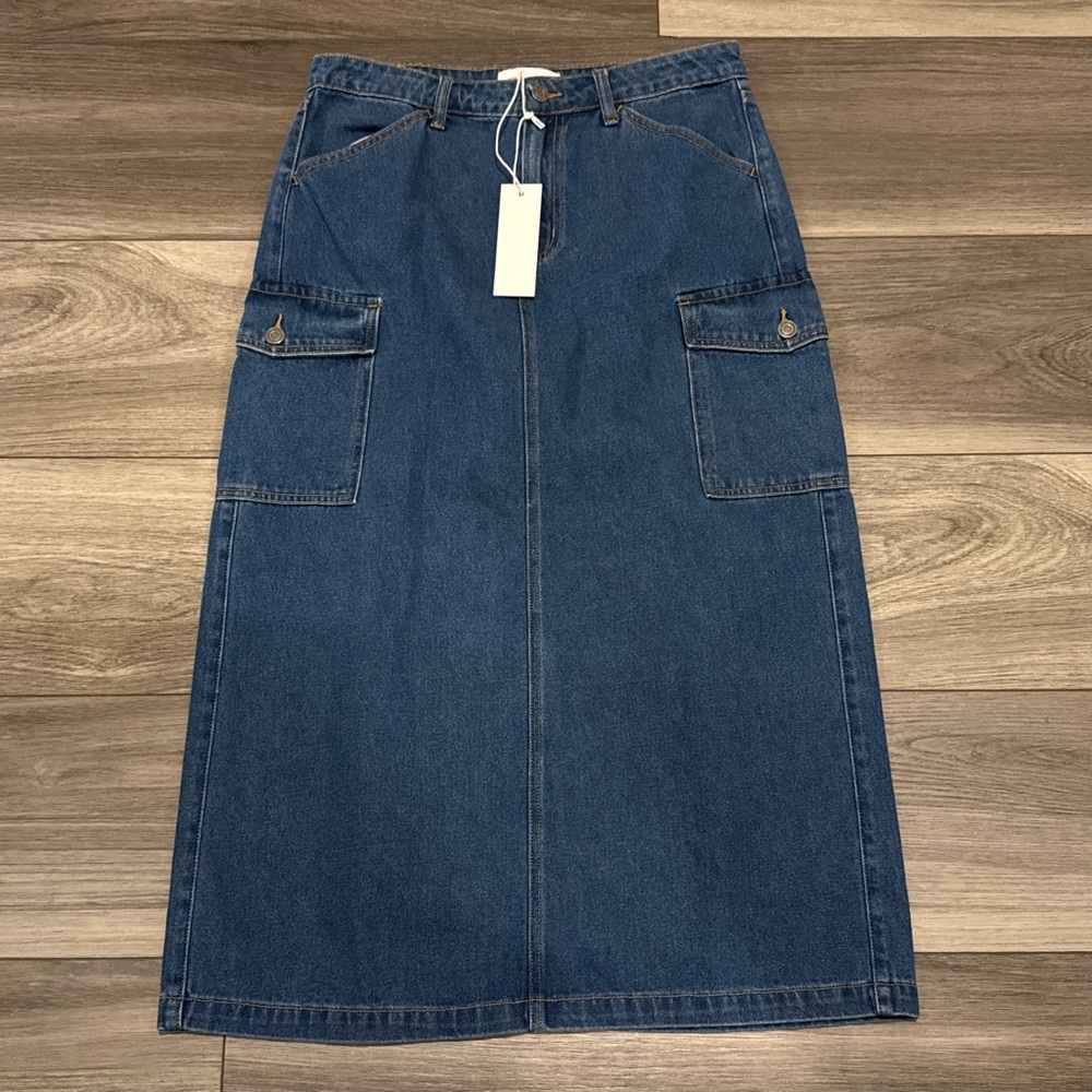 NWT Etienne Marcel Blue Denim Long Skirt Size Large